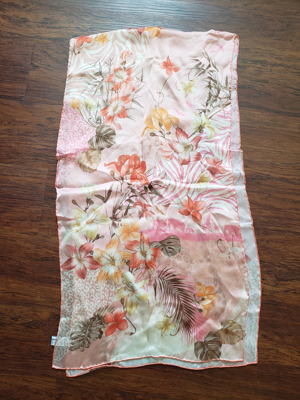 Salvatore Ferragamo 100% Silk Scarf Quiet Luxury Floral Leopard 16x60 In - Picture 7 of 7